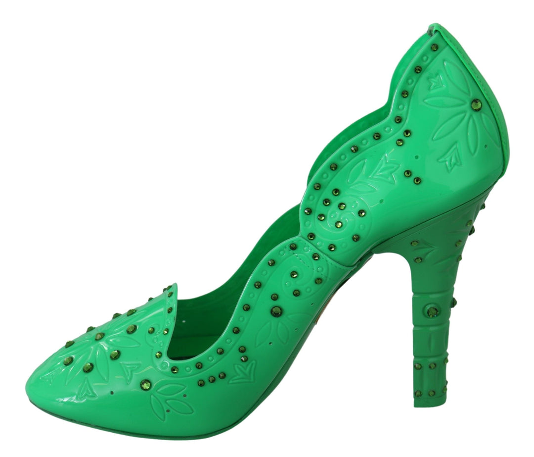 Women’s Dolce &amp; Gabbana Green Crystal Floral Heels Cinderella Shoes