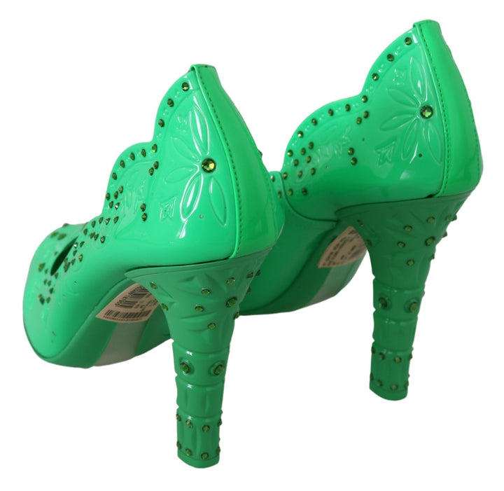 Women’s Dolce &amp; Gabbana Green Crystal Floral Heels Cinderella Shoes