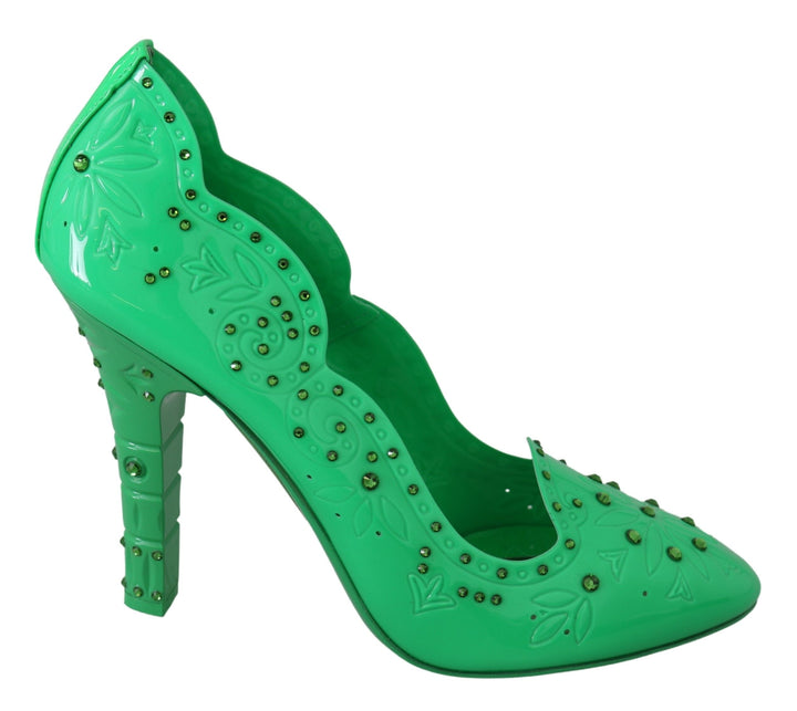 Women’s Dolce &amp; Gabbana Green Crystal Floral Heels Cinderella Shoes