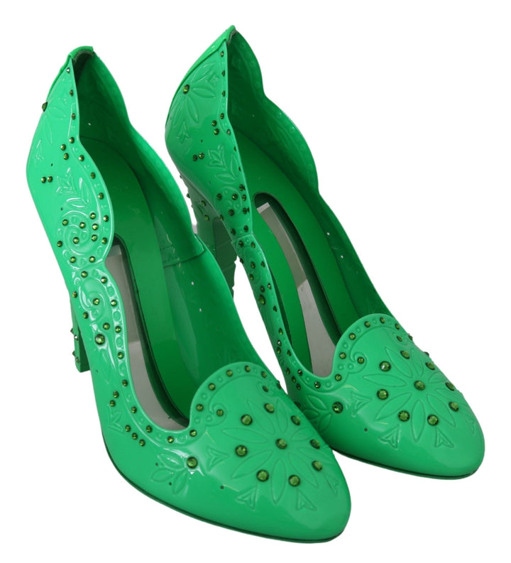 Women’s Dolce &amp; Gabbana Green Crystal Floral Heels Cinderella Shoes
