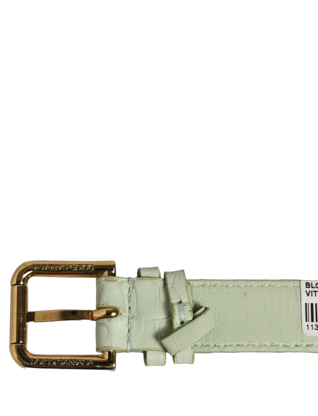 Women’s Dolce &amp; Gabbana Green Embossed Leather Gold Buckle Belt Strap Bracelet