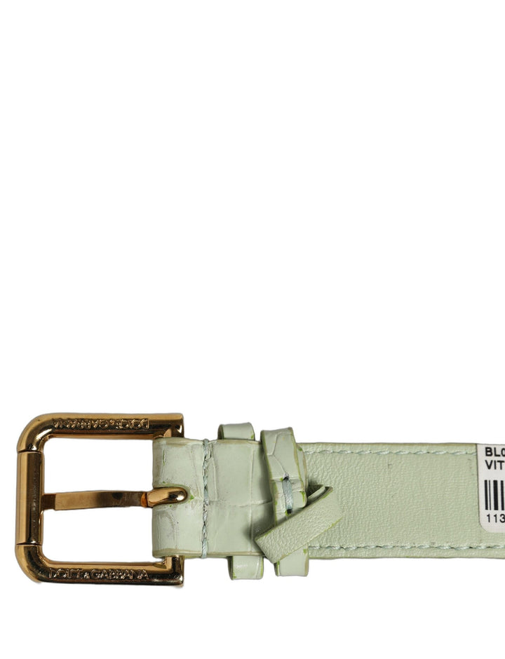 Women’s Dolce &amp; Gabbana Green Embossed Leather Gold Buckle Belt Strap Bracelet