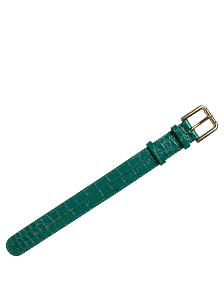 Women’s Dolce &amp; Gabbana Green Embossed Leather Gold Buckle Belt Strap Bracelet