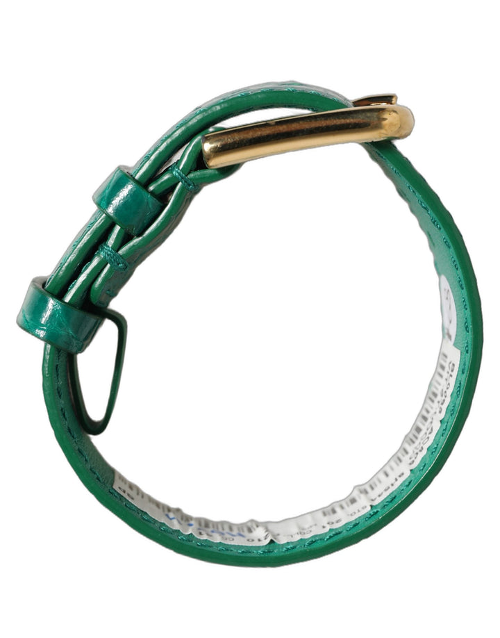 Women’s Dolce &amp; Gabbana Green Embossed Leather Gold Buckle Belt Strap Bracelet