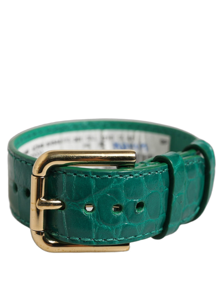 Women’s Dolce &amp; Gabbana Green Embossed Leather Gold Buckle Belt Strap Bracelet