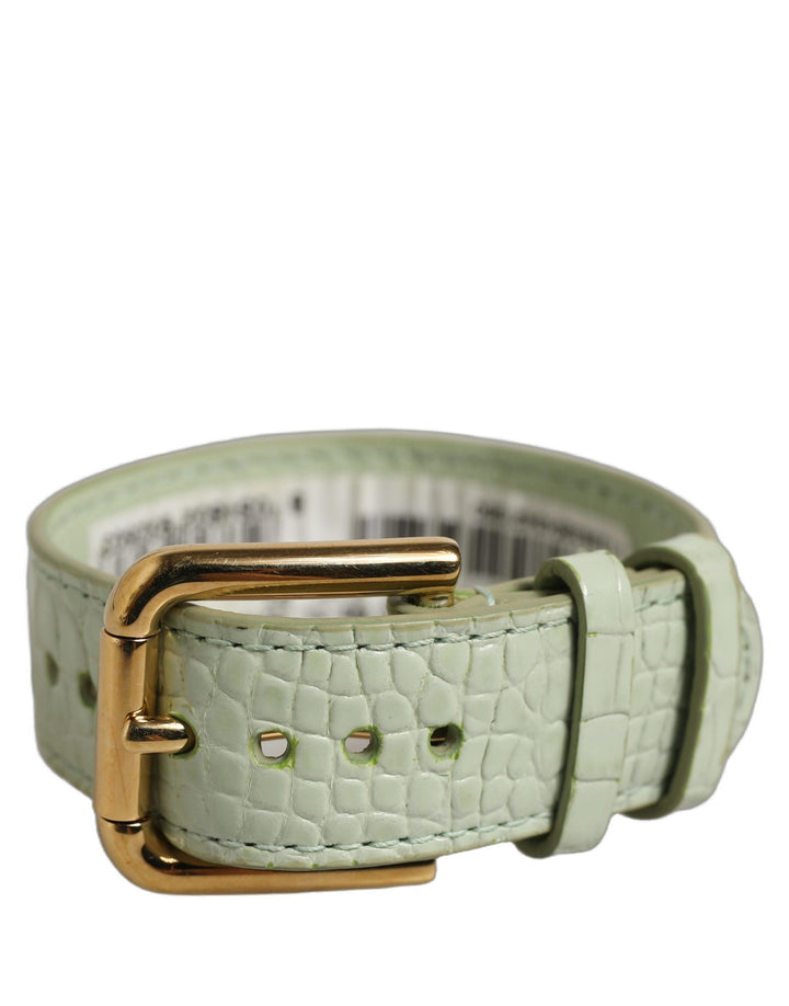 Women’s Dolce &amp; Gabbana Green Embossed Leather Gold Buckle Belt Strap Bracelet