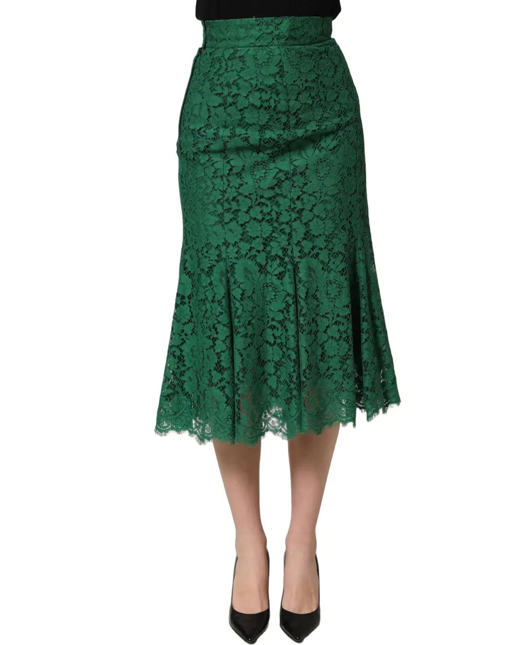 Women’s Dolce & Gabbana Green Lace High Waist Mermaid Midi Skirt
