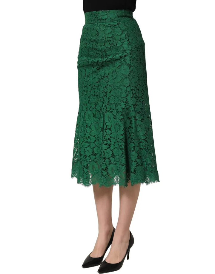 Women’s Dolce &amp; Gabbana Green Lace High Waist Mermaid Midi Skirt