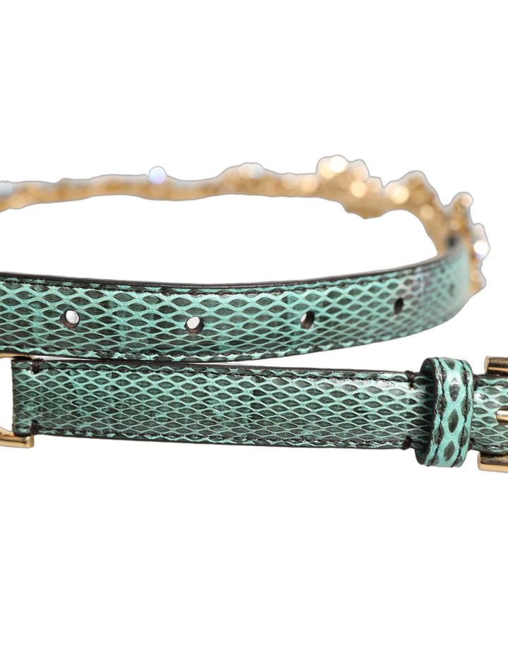 Women’s Dolce &amp; Gabbana Green Leather Daisy Crystal Embellished Waist Belt