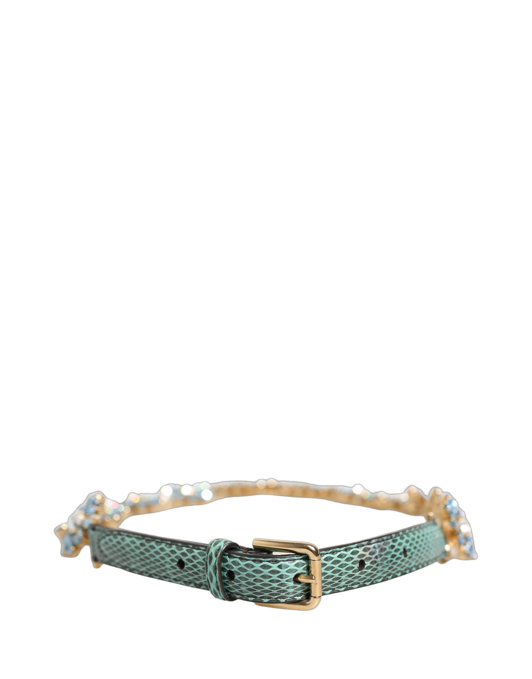 Women’s Dolce &amp; Gabbana Green Leather Daisy Crystal Embellished Waist Belt