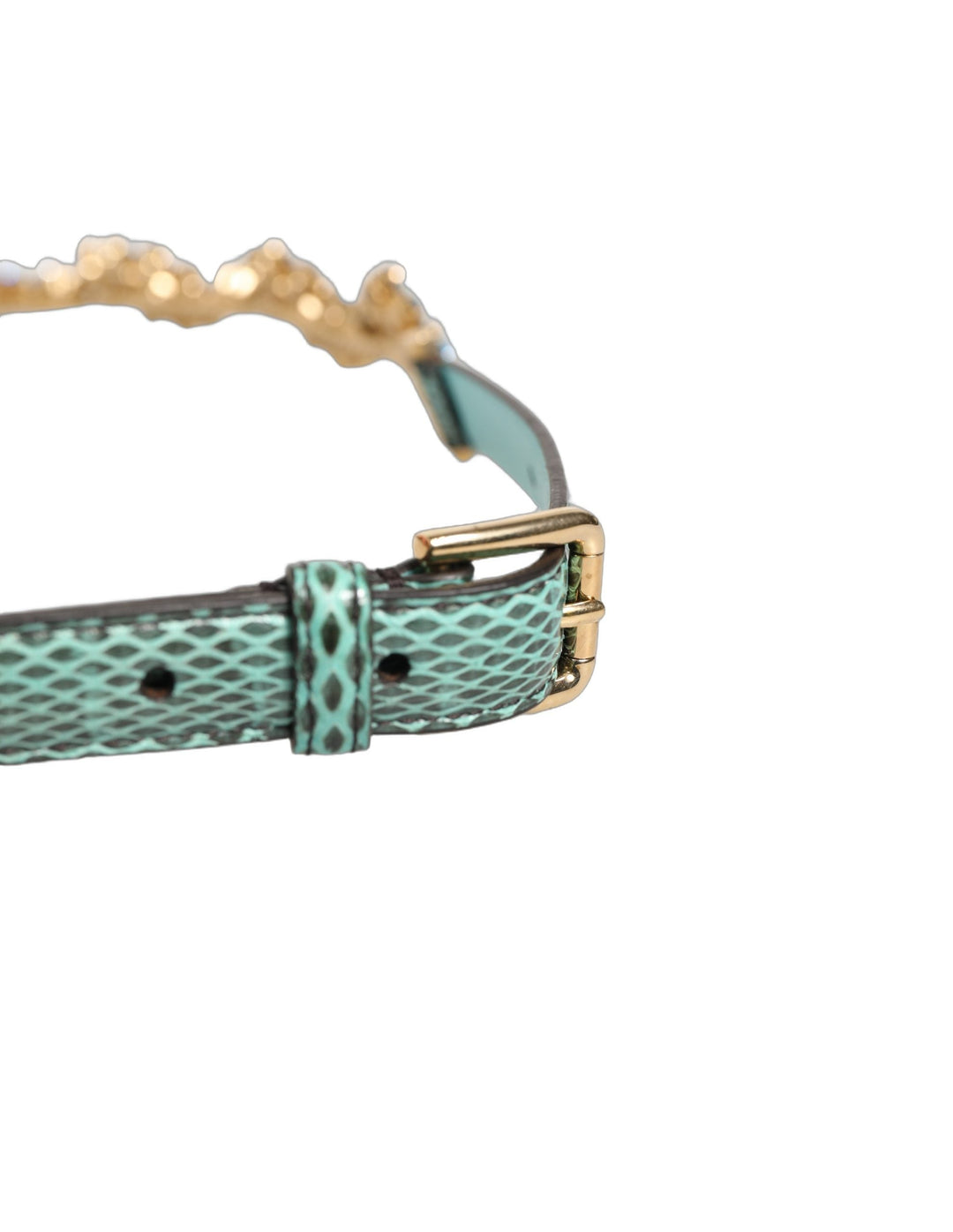 Women’s Dolce &amp; Gabbana Green Leather Daisy Crystal Embellished Waist Belt