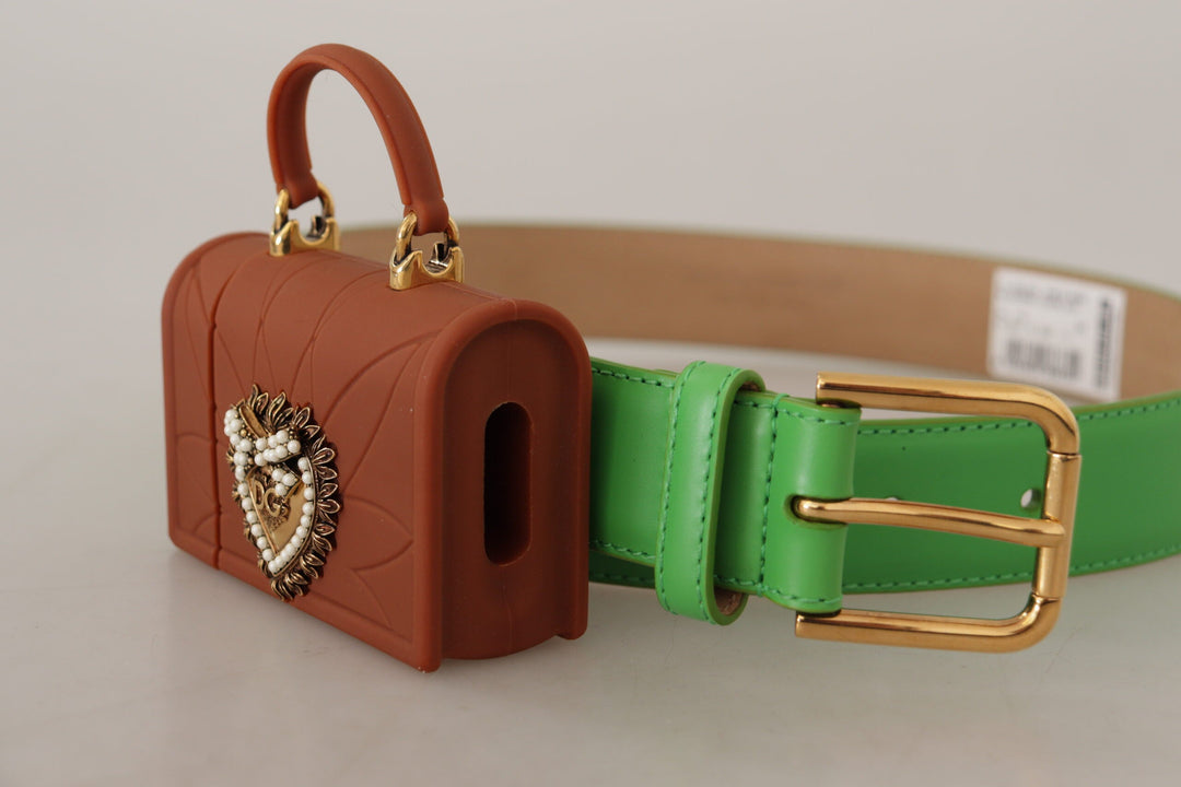 Women’s Dolce &amp; Gabbana Green Leather Devotion Heart Micro Bag Headphones Belt