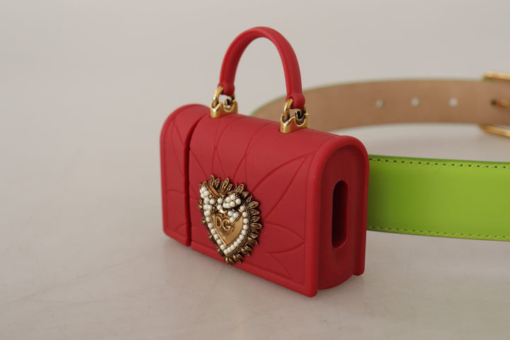 Women’s Dolce &amp; Gabbana Green Leather Devotion Heart Micro Bag Headphones Belt
