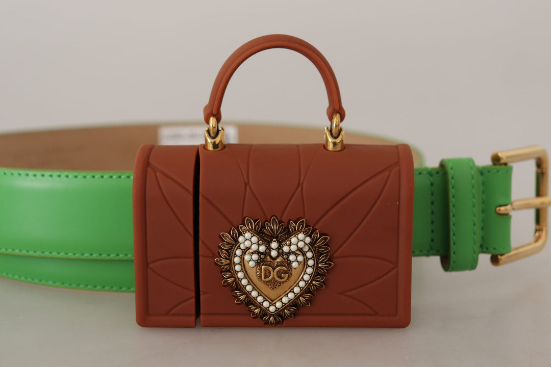 Women’s Dolce &amp; Gabbana Green Leather Devotion Heart Micro Bag Headphones Belt