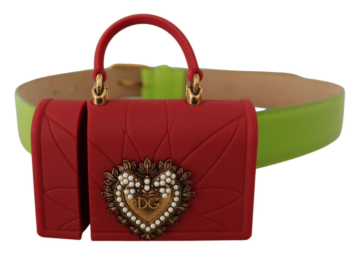 Women’s Dolce &amp; Gabbana Green Leather Devotion Heart Micro Bag Headphones Belt