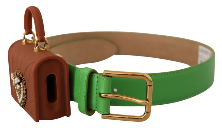 Women’s Dolce &amp; Gabbana Green Leather Devotion Heart Micro Bag Headphones Belt