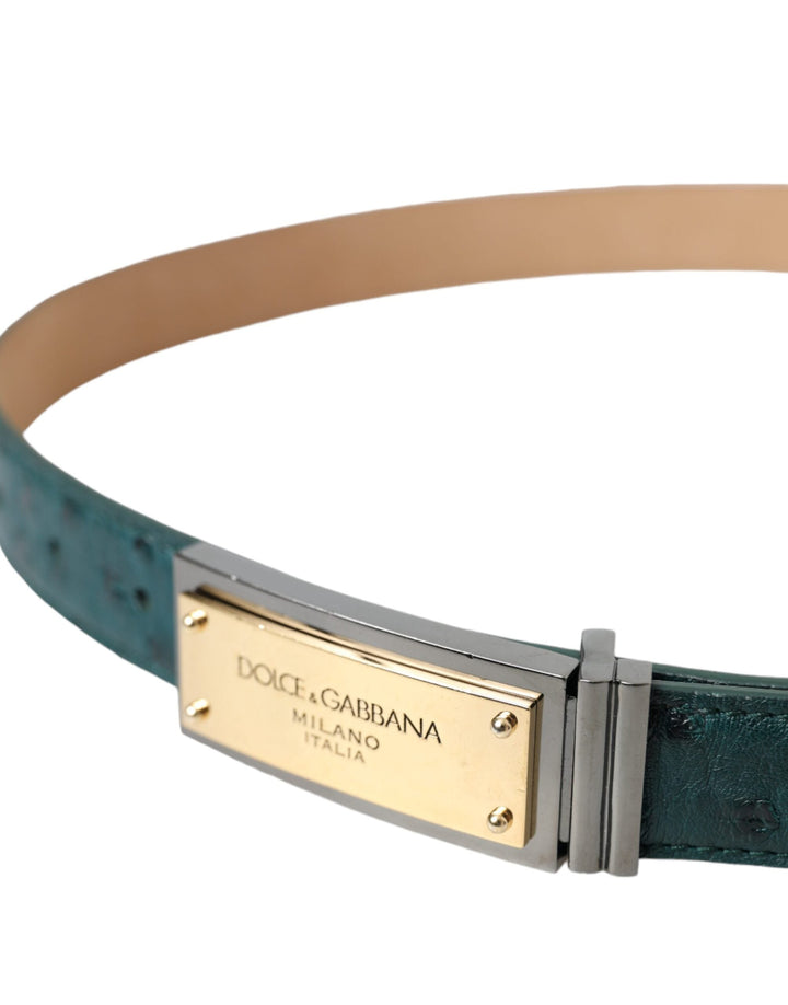 Women’s Dolce &amp; Gabbana Green Leather Gold Logo Engraved Buckle Belt