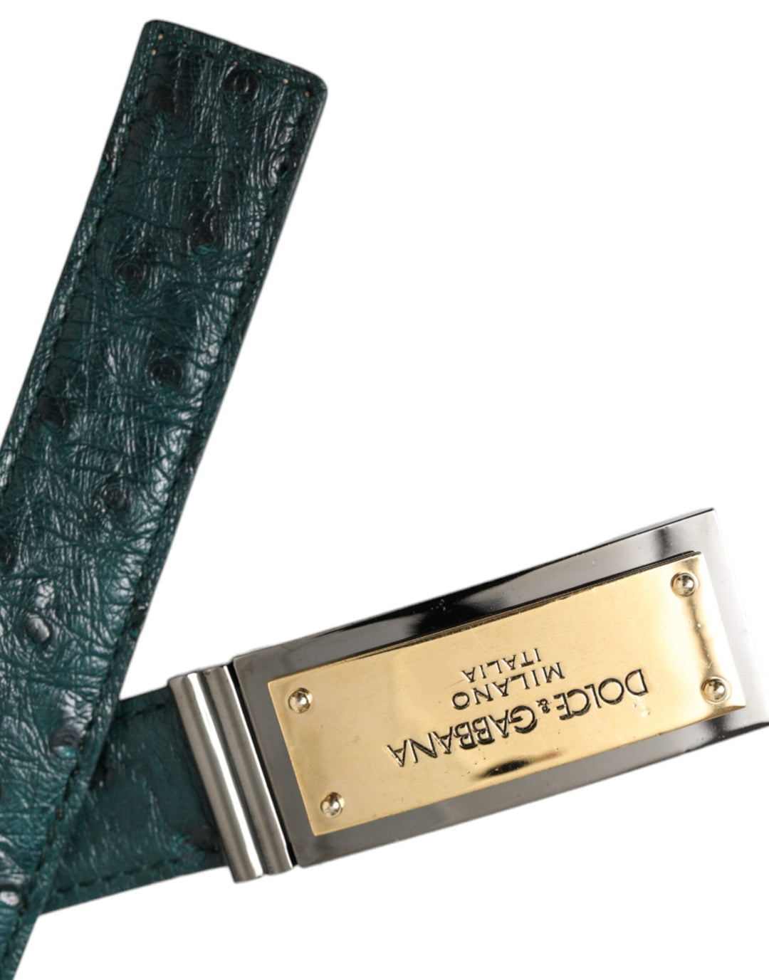 Women’s Dolce &amp; Gabbana Green Leather Gold Logo Engraved Buckle Belt