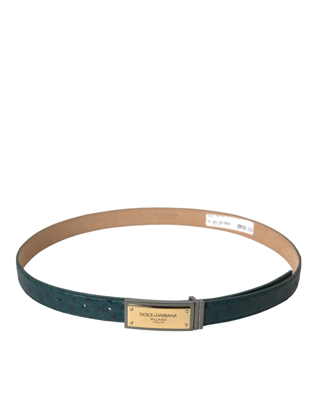Women’s Dolce &amp; Gabbana Green Leather Gold Logo Engraved Buckle Belt