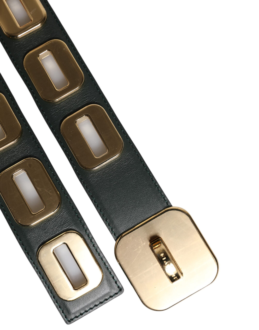 Women’s Dolce &amp; Gabbana Green Leather Gold Tone Rotating Buckle Belt