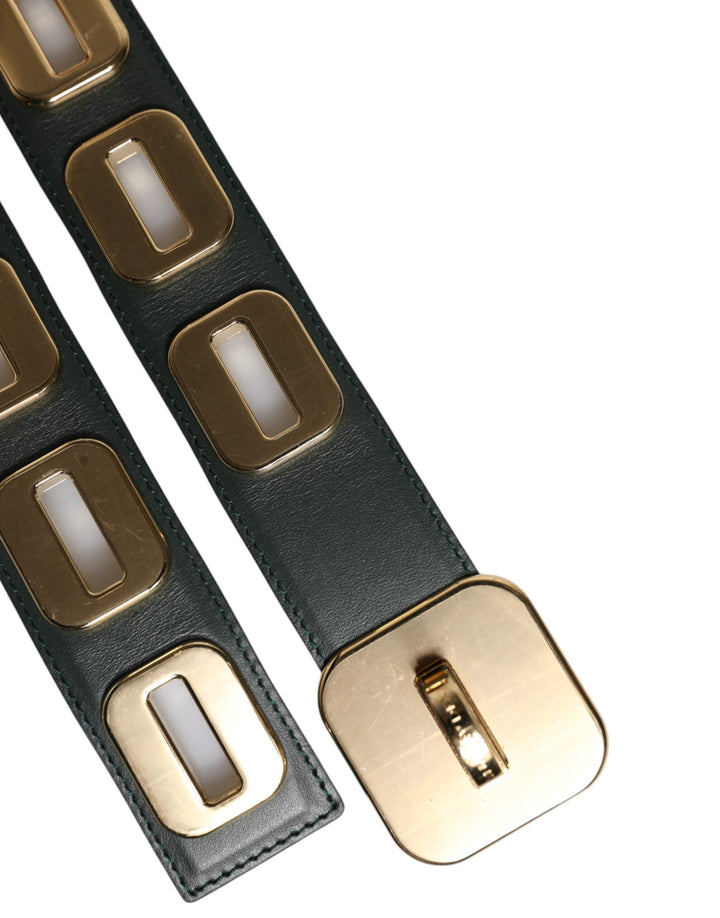 Women’s Dolce &amp; Gabbana Green Leather Gold Tone Rotating Buckle Belt