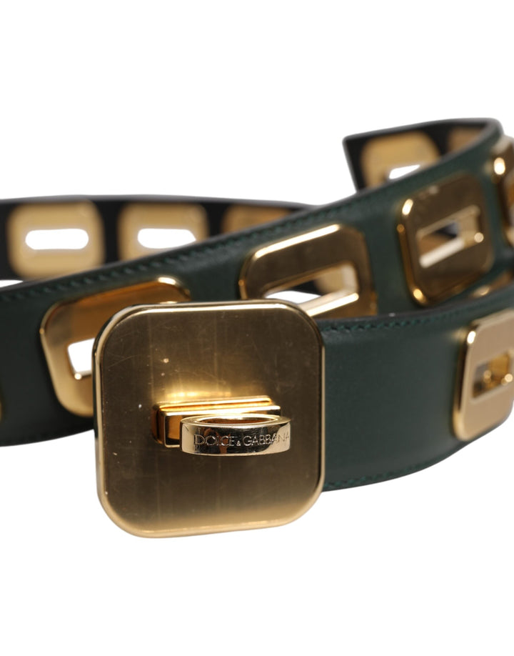 Women’s Dolce &amp; Gabbana Green Leather Gold Tone Rotating Buckle Belt