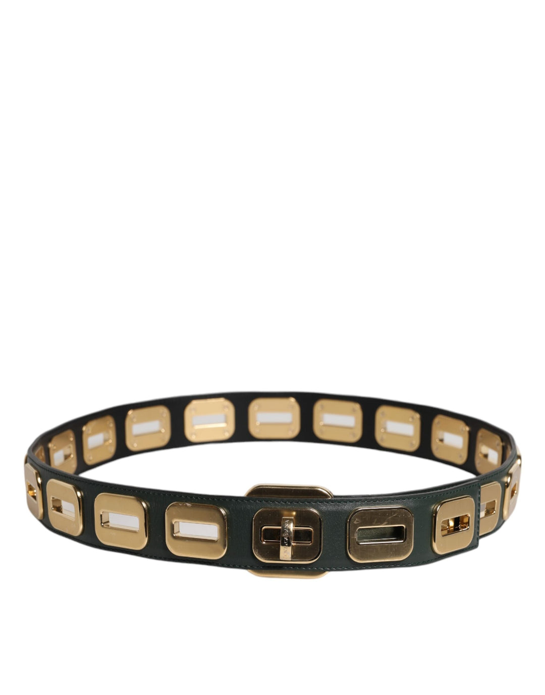 Women’s Dolce &amp; Gabbana Green Leather Gold Tone Rotating Buckle Belt