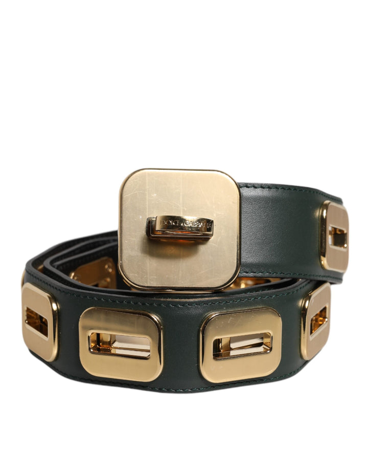 Women’s Dolce &amp; Gabbana Green Leather Gold Tone Rotating Buckle Belt