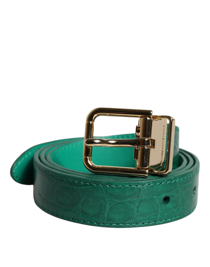 Women’s Dolce &amp; Gabbana Green Leather Logo Metal Waist Buckle Belt