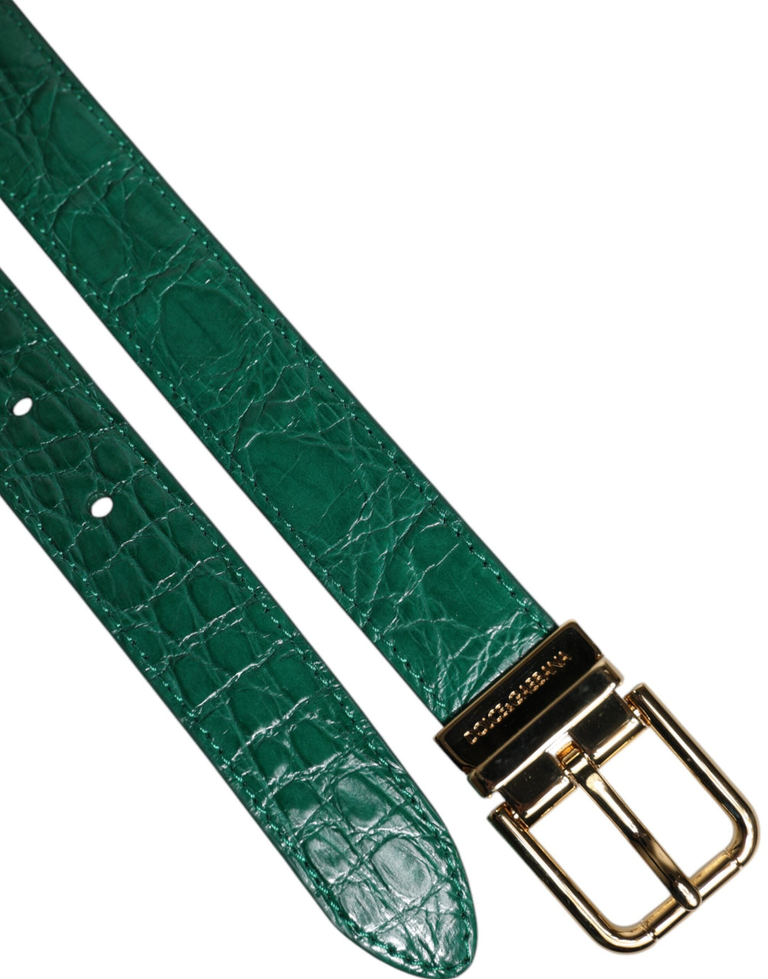 Women’s Dolce &amp; Gabbana Green Leather Logo Metal Waist Buckle Belt