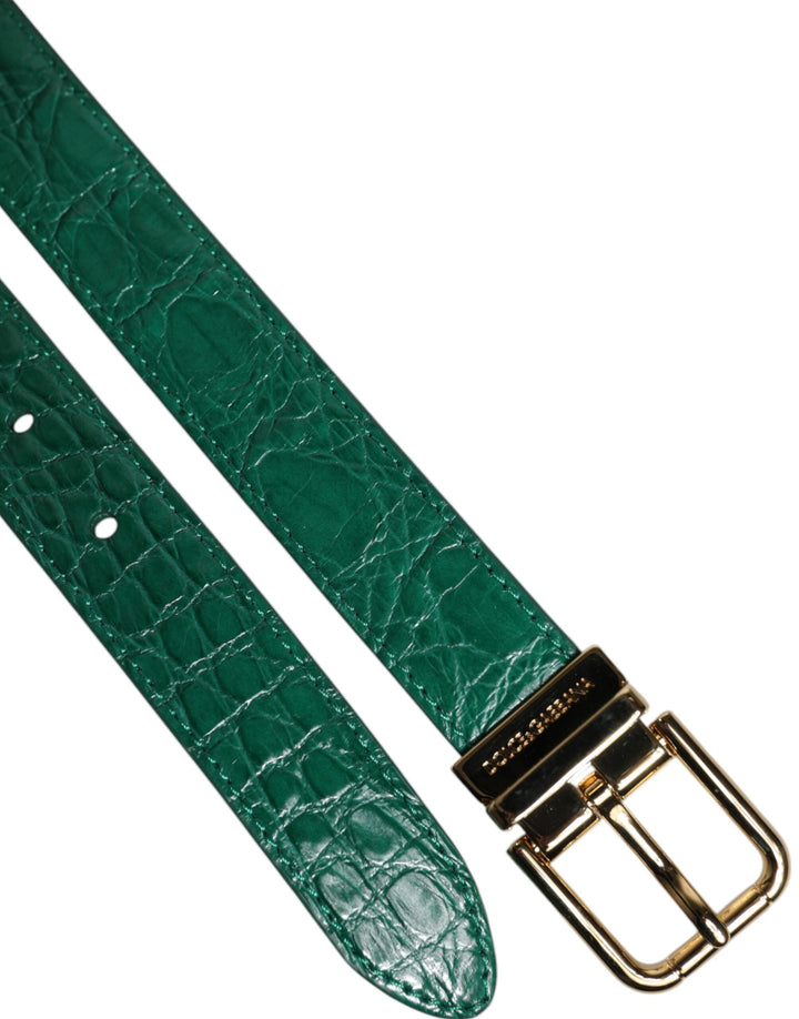 Women’s Dolce &amp; Gabbana Green Leather Logo Metal Waist Buckle Belt
