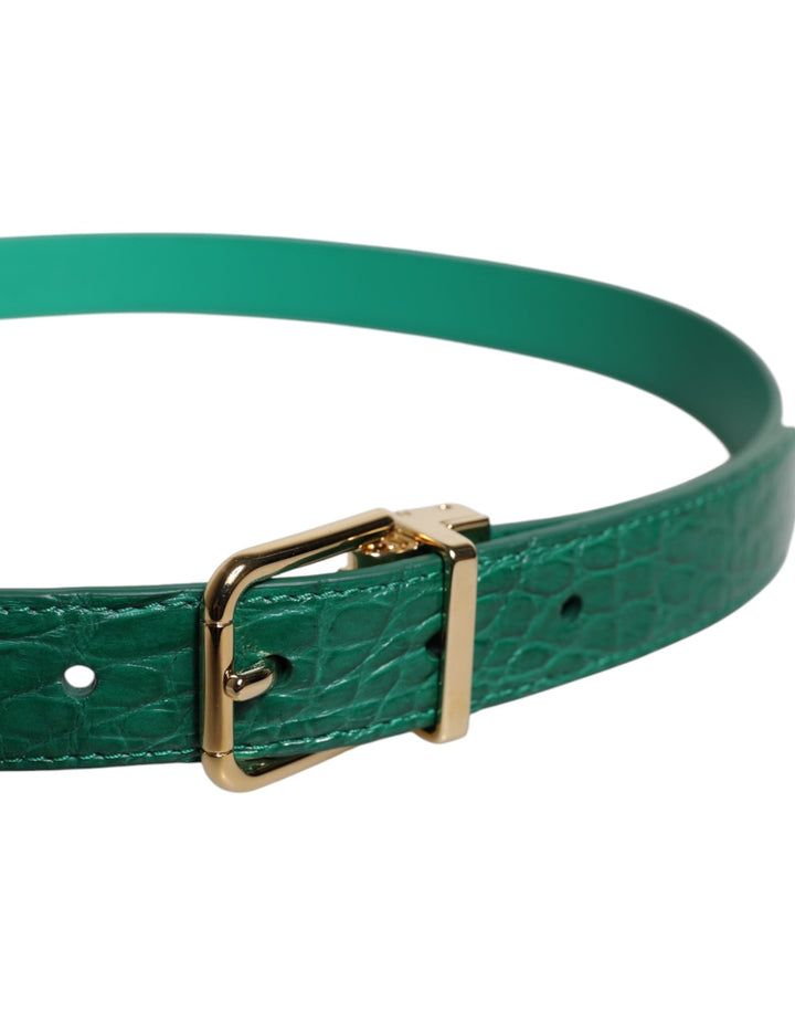 Women’s Dolce &amp; Gabbana Green Leather Logo Metal Waist Buckle Belt
