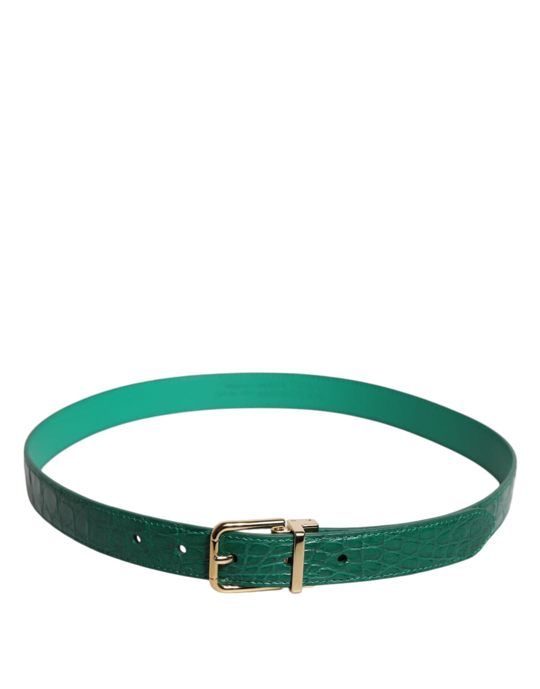 Women’s Dolce &amp; Gabbana Green Leather Logo Metal Waist Buckle Belt