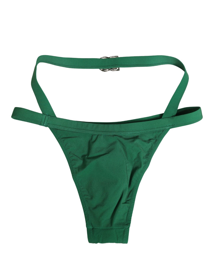Women’s Dolce &amp; Gabbana Green Logo Plaque Nylon Brief Panty Underwear