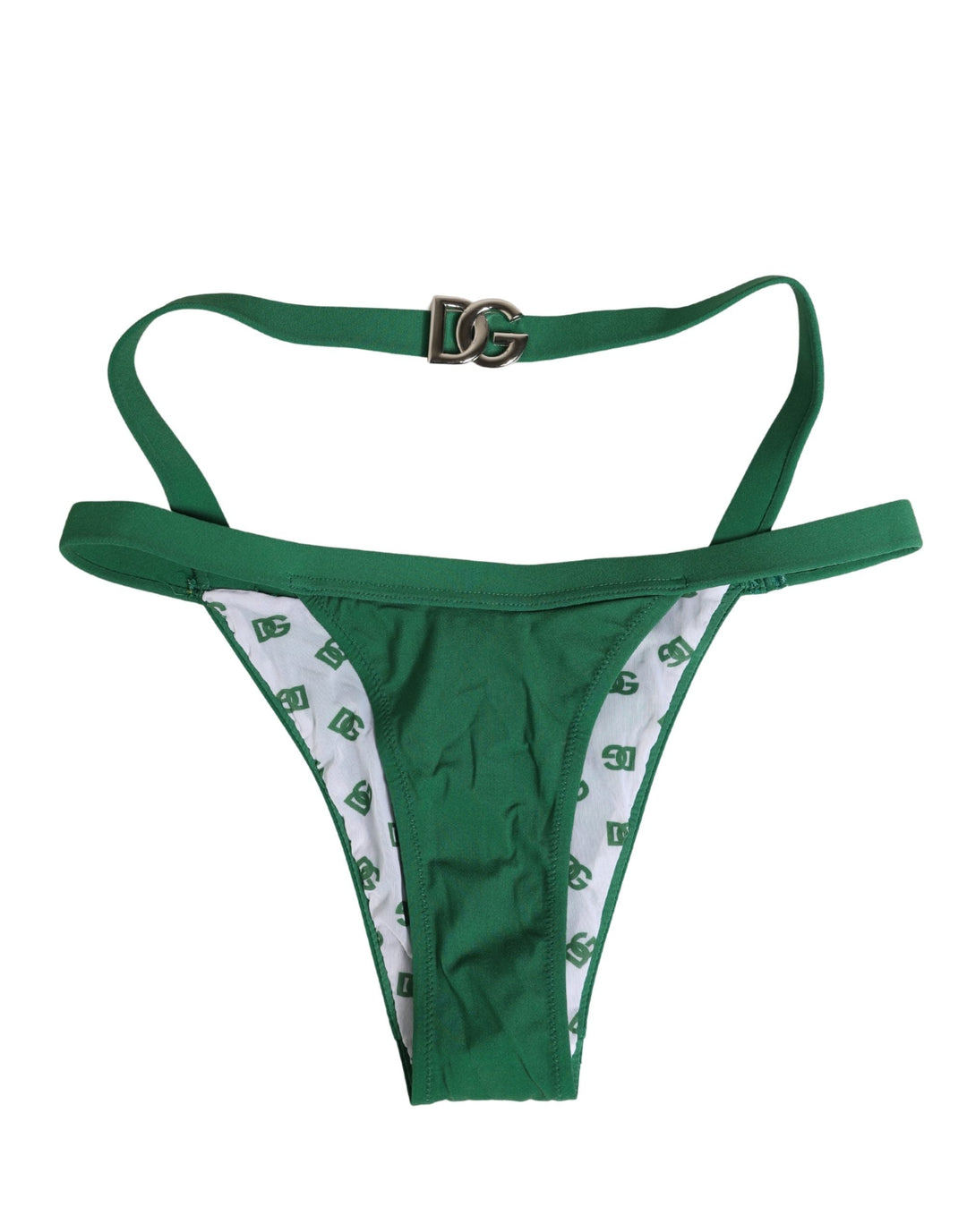 Women’s Dolce &amp; Gabbana Green Logo Plaque Nylon Brief Panty Underwear