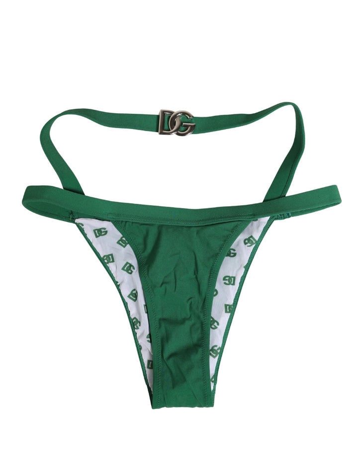 Women’s Dolce &amp; Gabbana Green Logo Plaque Nylon Brief Panty Underwear