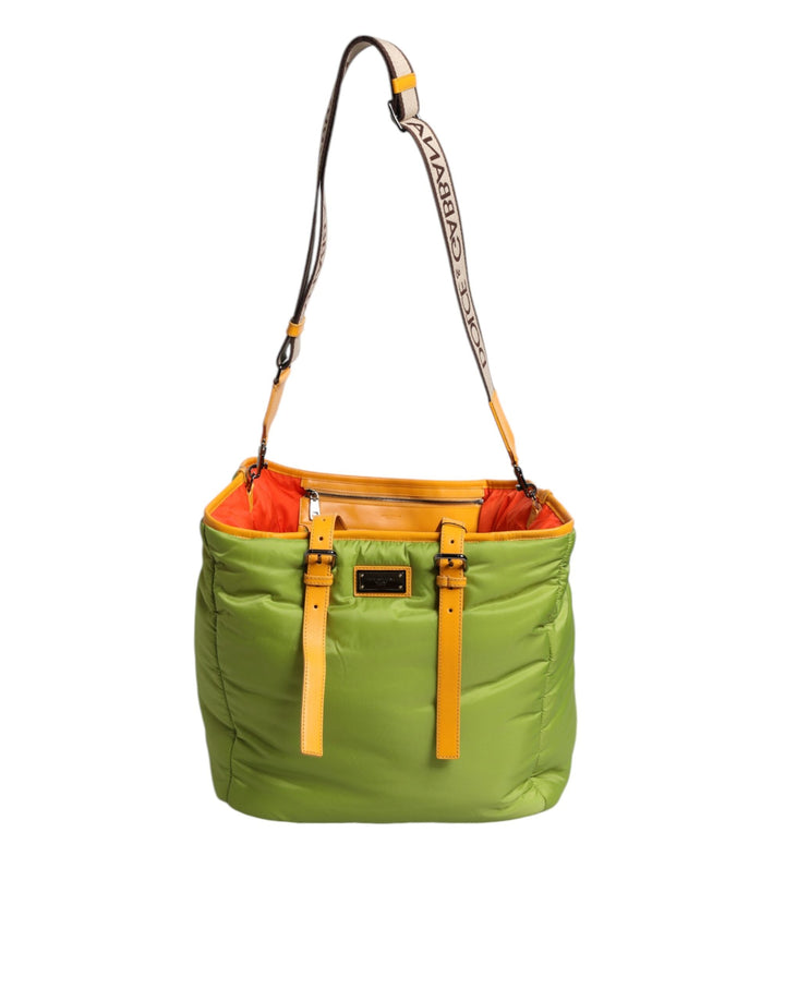 Women’s Dolce &amp; Gabbana Green Nylon Padded Logo Plaque Tote Crossbody Bag