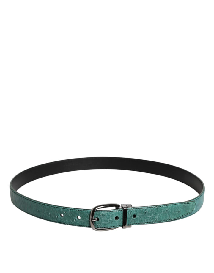 Women’s Dolce &amp; Gabbana Green Ostrich Leather Silver Metal Buckle Belt