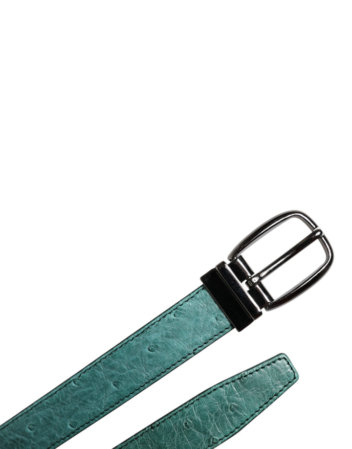 Women’s Dolce &amp; Gabbana Green Ostrich Leather Silver Metal Buckle Belt