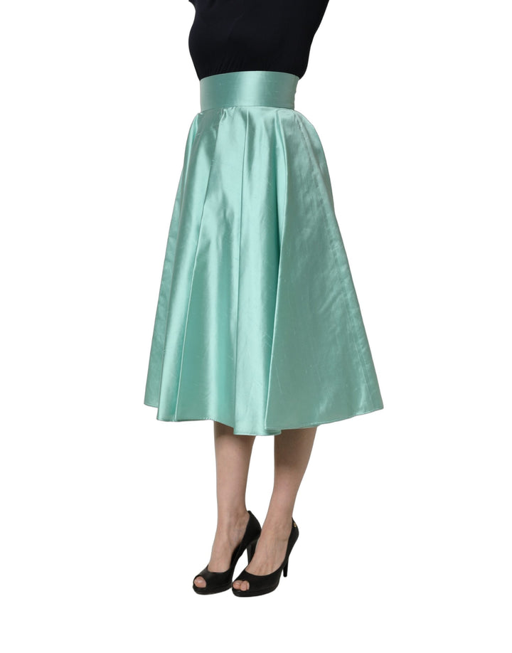Women’s Dolce &amp; Gabbana Green Satin High-waisted Pleated A-line Midi Skirt