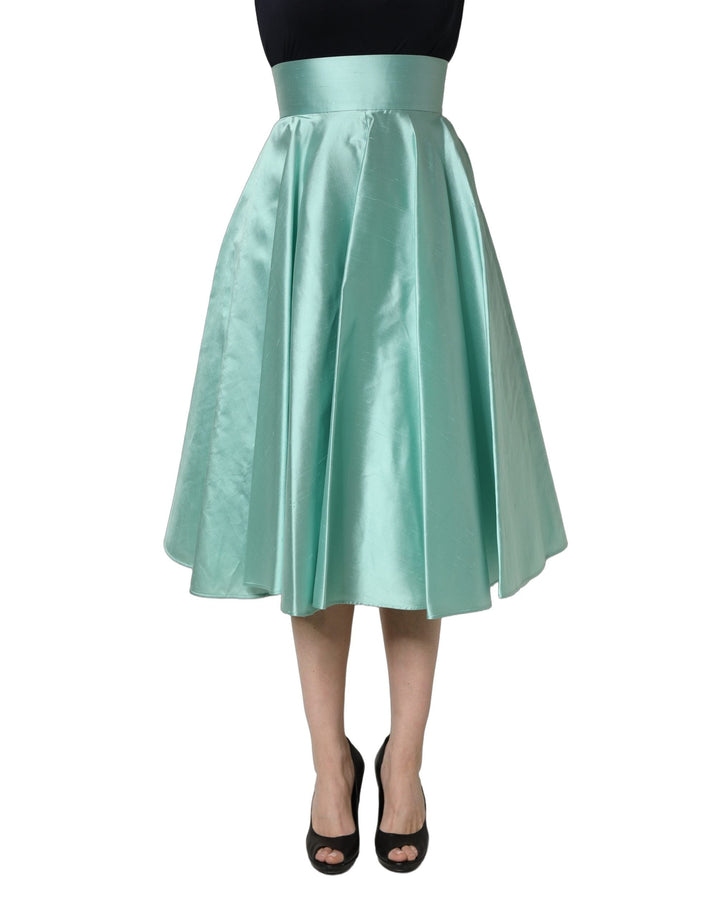 Women’s Dolce &amp; Gabbana Green Satin High-waisted Pleated A-line Midi Skirt