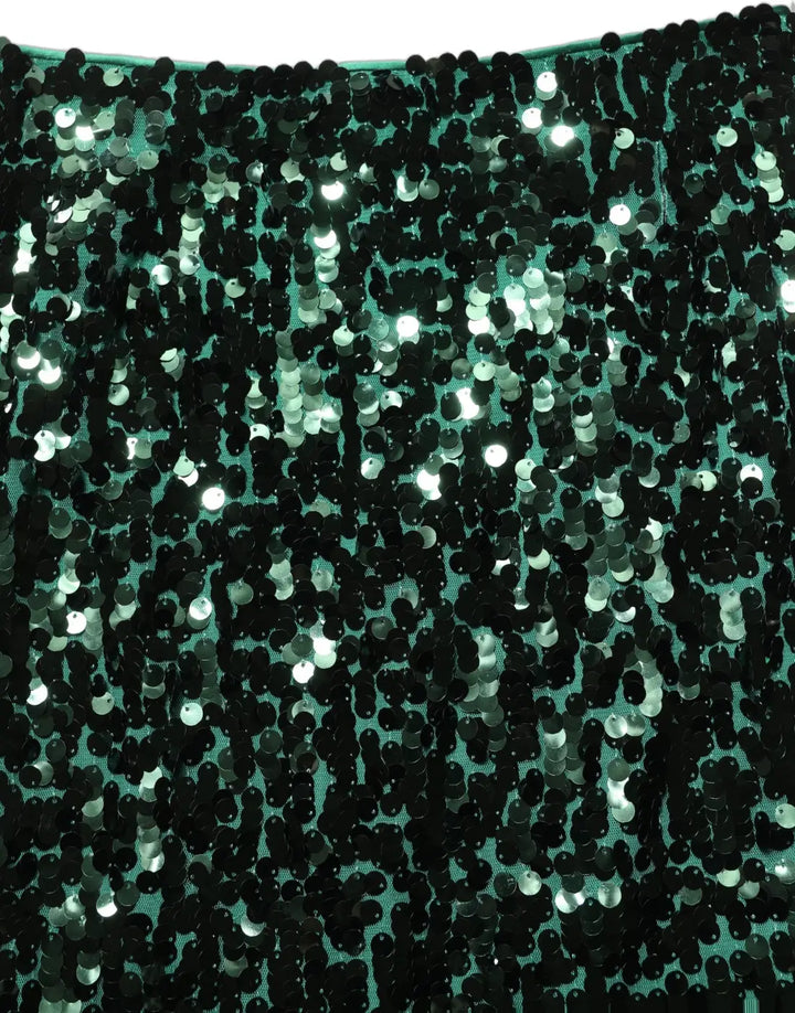 Women’s Dolce &amp; Gabbana Green Sequin High Waist Pencil Cut Midi Skirt