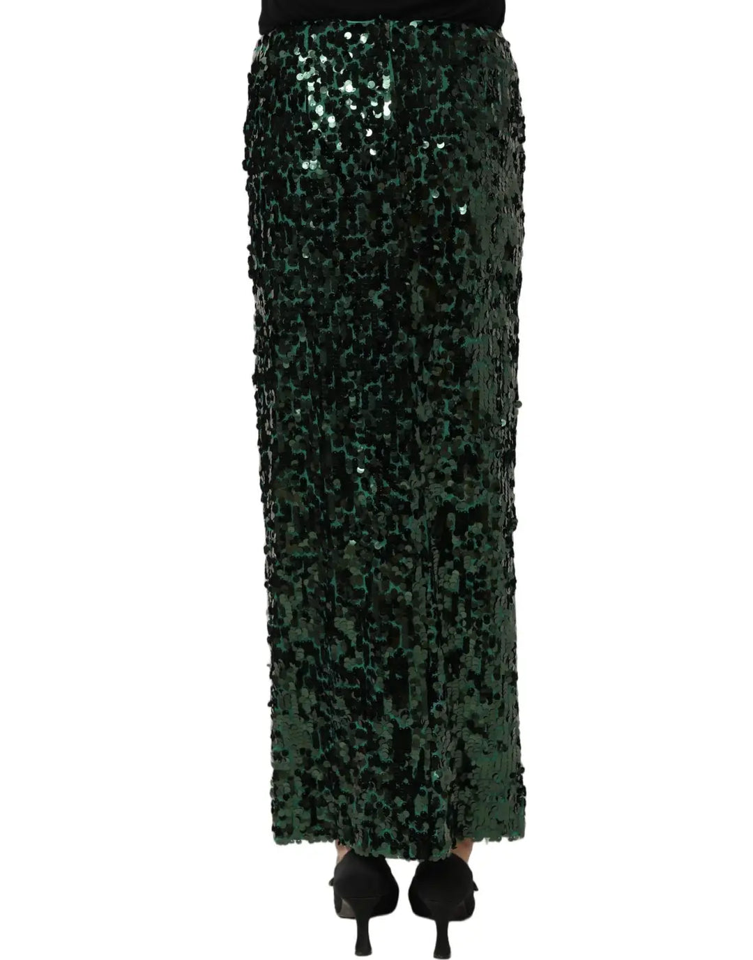 Women’s Dolce &amp; Gabbana Green Sequin High Waist Pencil Cut Midi Skirt