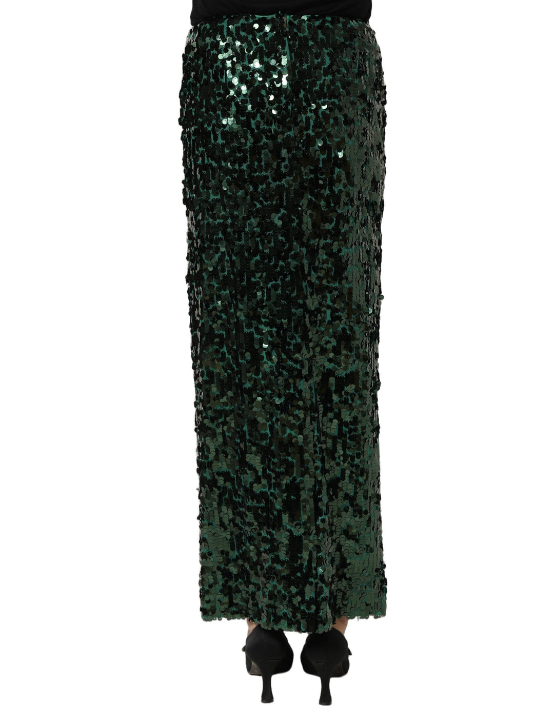 Women’s Dolce &amp; Gabbana Green Sequin High Waist Pencil Cut Midi Skirt