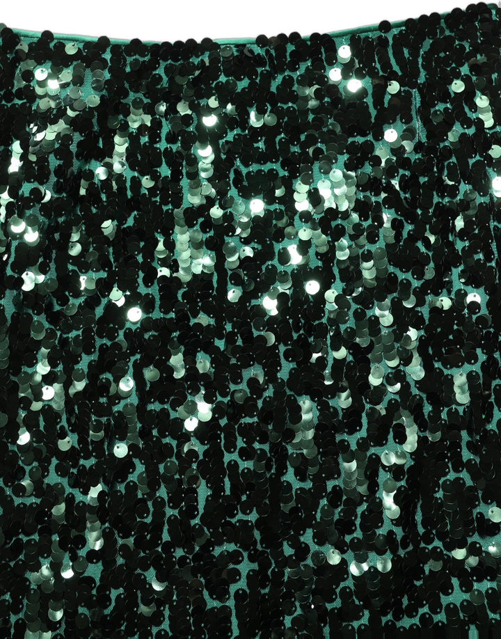 Women’s Dolce &amp; Gabbana Green Sequin High Waist Pencil Cut Midi Skirt