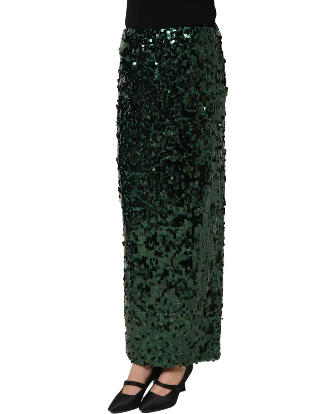 Women’s Dolce &amp; Gabbana Green Sequin High Waist Pencil Cut Midi Skirt