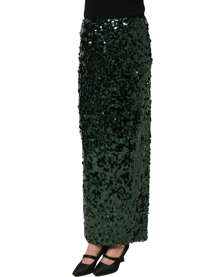 Women’s Dolce &amp; Gabbana Green Sequin High Waist Pencil Cut Midi Skirt
