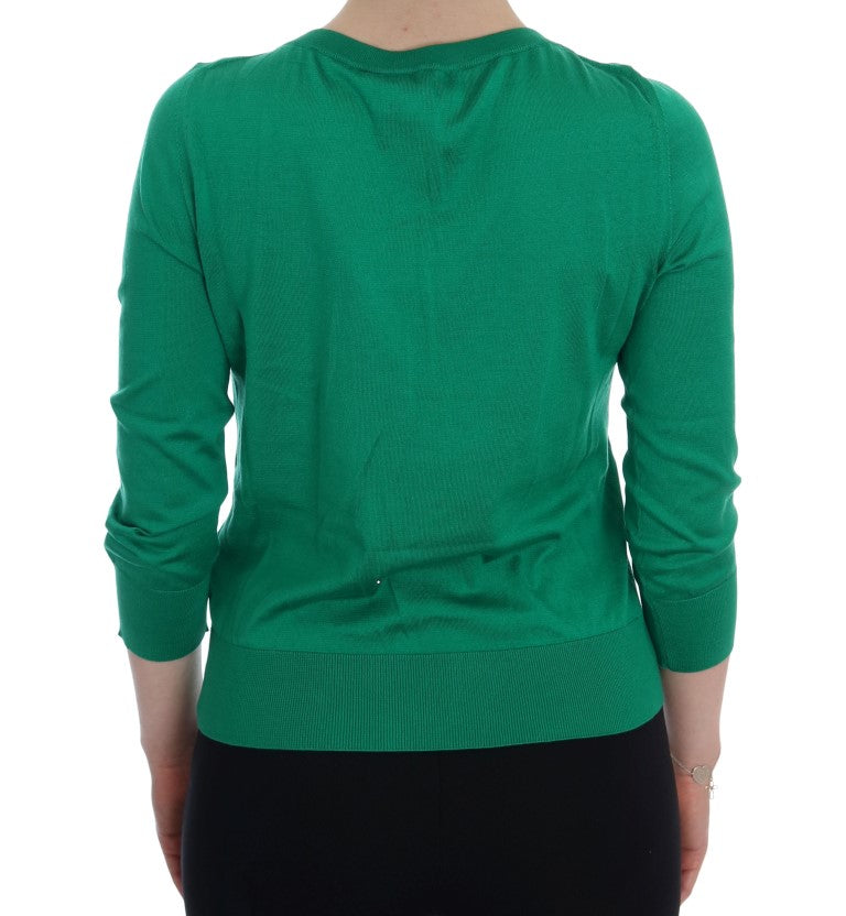 Women’s Dolce &amp; Gabbana Green Silk Crystal Banana Sweater