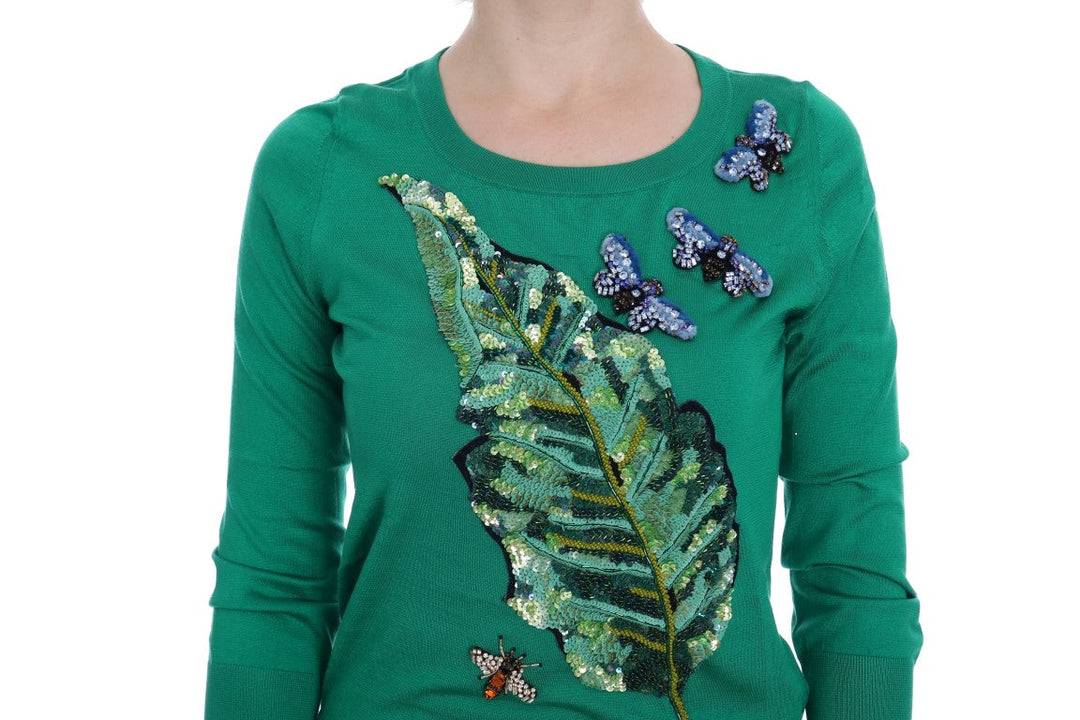 Women’s Dolce &amp; Gabbana Green Silk Crystal Banana Sweater