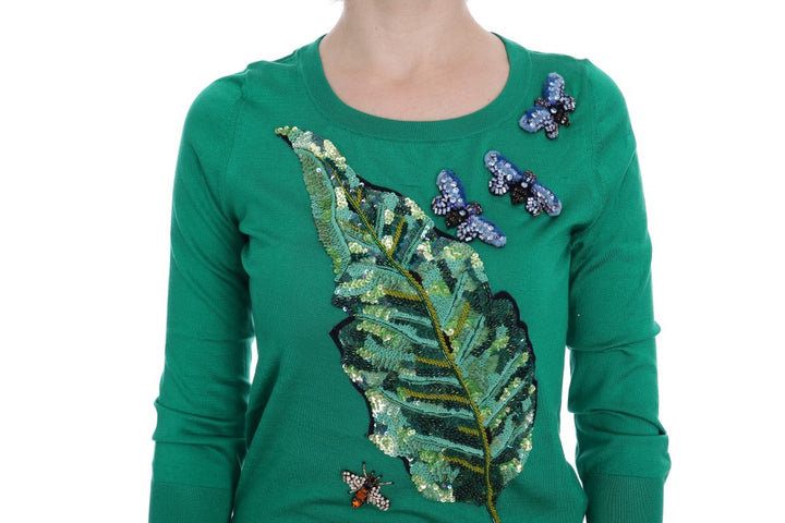 Women’s Dolce &amp; Gabbana Green Silk Crystal Banana Sweater